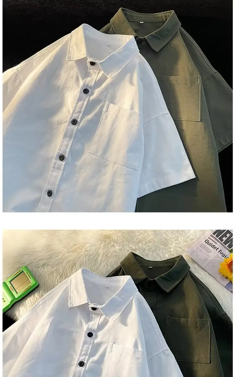Black Half Sleeve Square Collar Shirt for Men — feature 9
