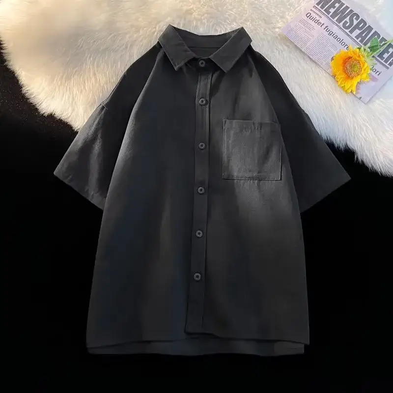 Black Half Sleeve Square Collar Shirt for Men - Image 3