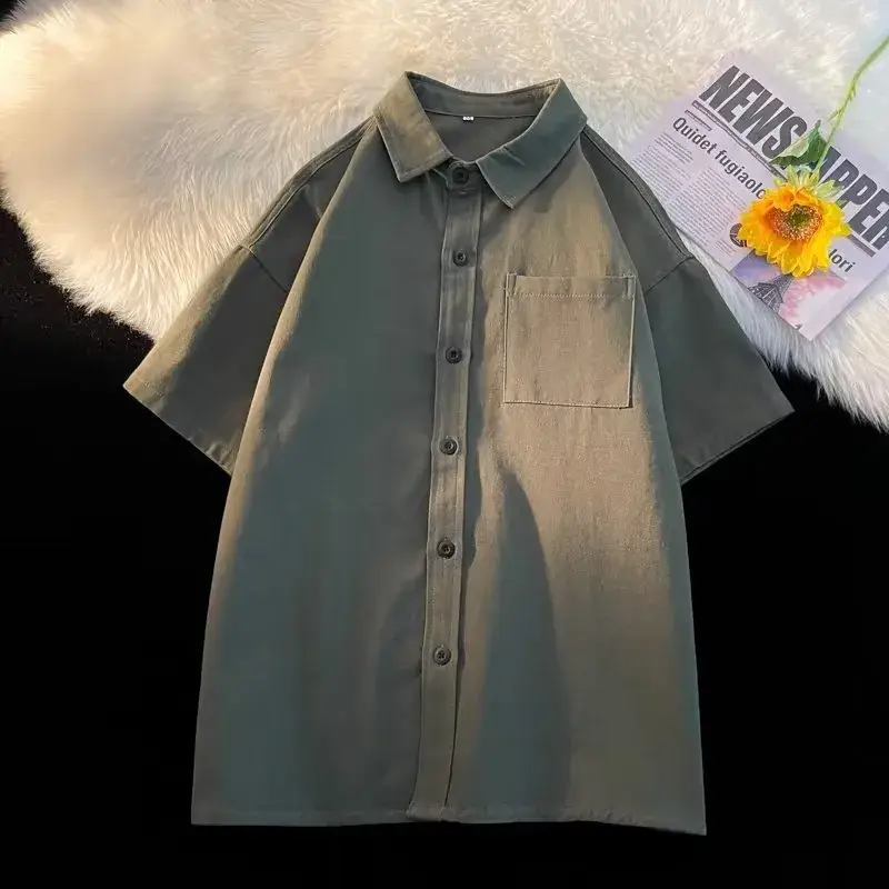 Black Half Sleeve Square Collar Shirt for Men - Image 4