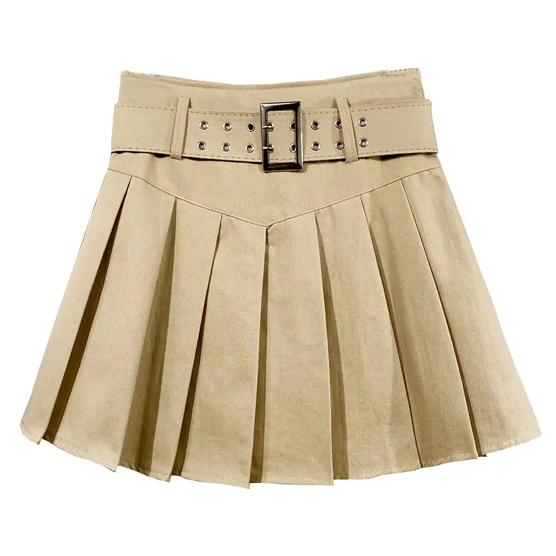Hot Girl Pleated Skirt with Belt High Waist