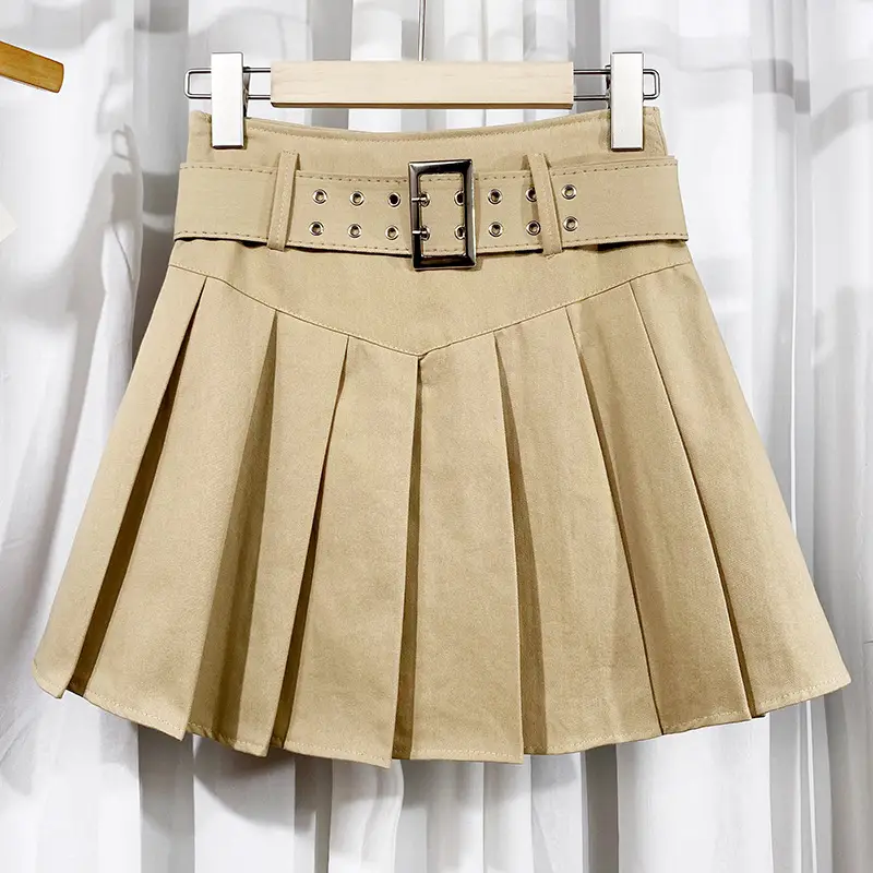 Hot Girl Pleated Skirt with Belt High Waist — feature 11