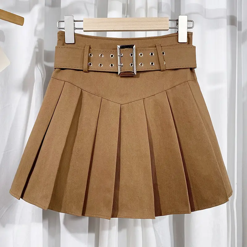 Hot Girl Pleated Skirt with Belt High Waist — feature 12