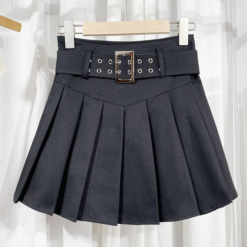 Hot Girl Pleated Skirt with Belt High Waist — feature 13