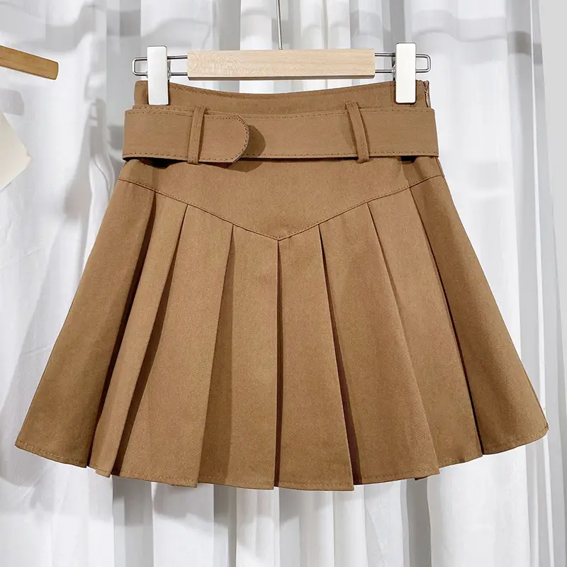Hot Girl Pleated Skirt with Belt High Waist — feature 14