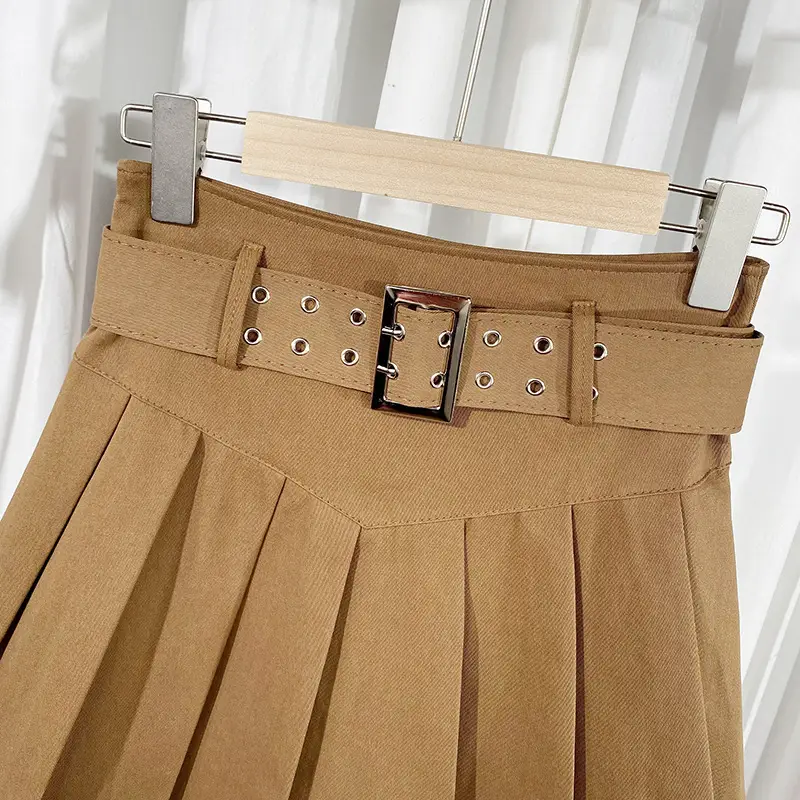 Hot Girl Pleated Skirt with Belt High Waist — feature 7