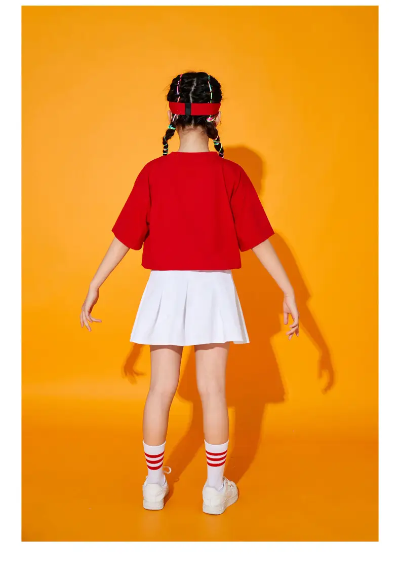 Chinese Kids Red T-Shirt Shorts Set for School Dance — feature 22
