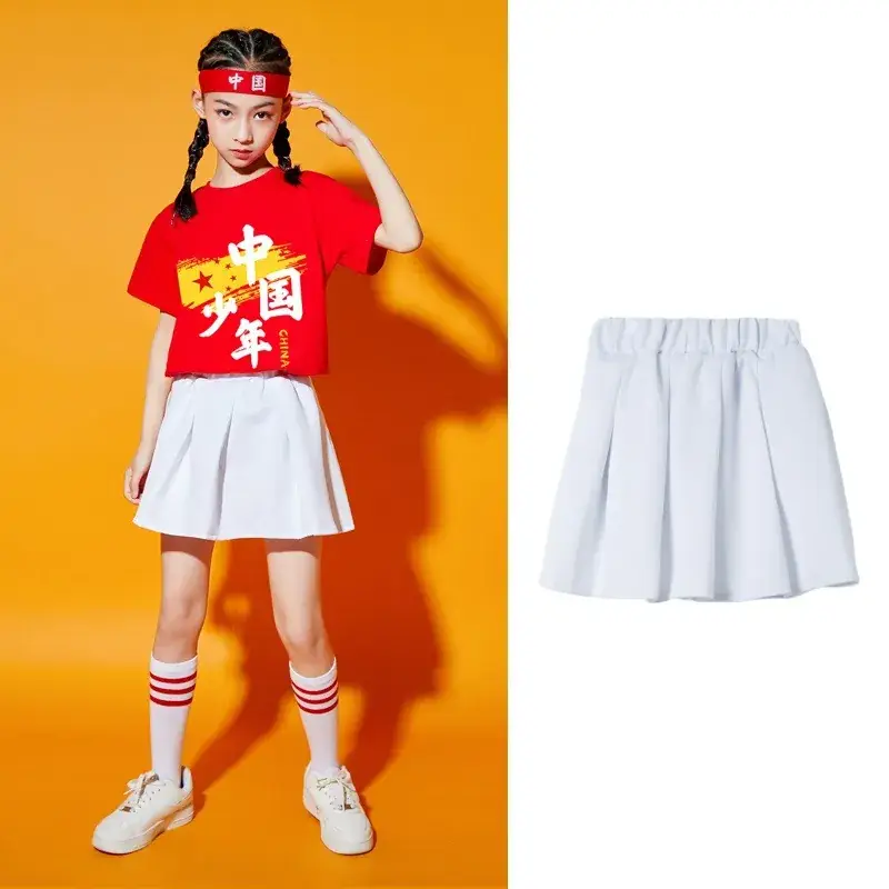 Chinese Kids Red T-Shirt Shorts Set for School Dance - Image 7