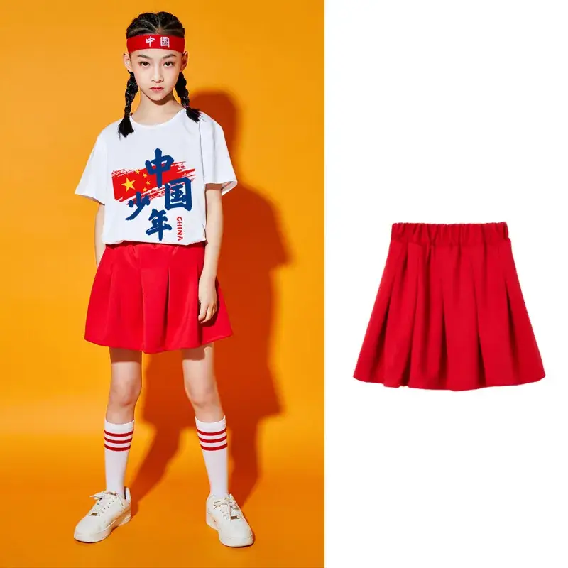 Chinese Kids Red T-Shirt Shorts Set for School Dance - Image 8
