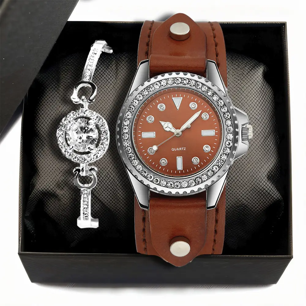 Green Water Dial Women's Quartz Watch Set