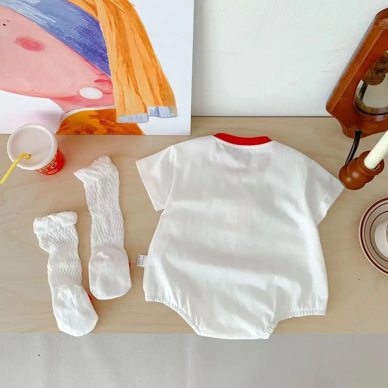 Newborn Baby Short Sleeve Bag Fat Clothes White - Image 3