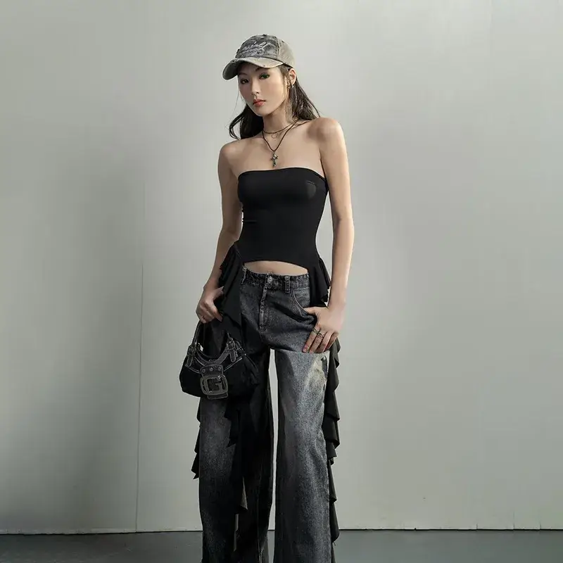 2023 Hot Girl Ruffled Off-Shoulder Top with Ruffles