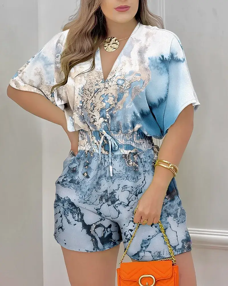 2024 Summer V Neck Lace-Up Jumpsuit Set - Image 4