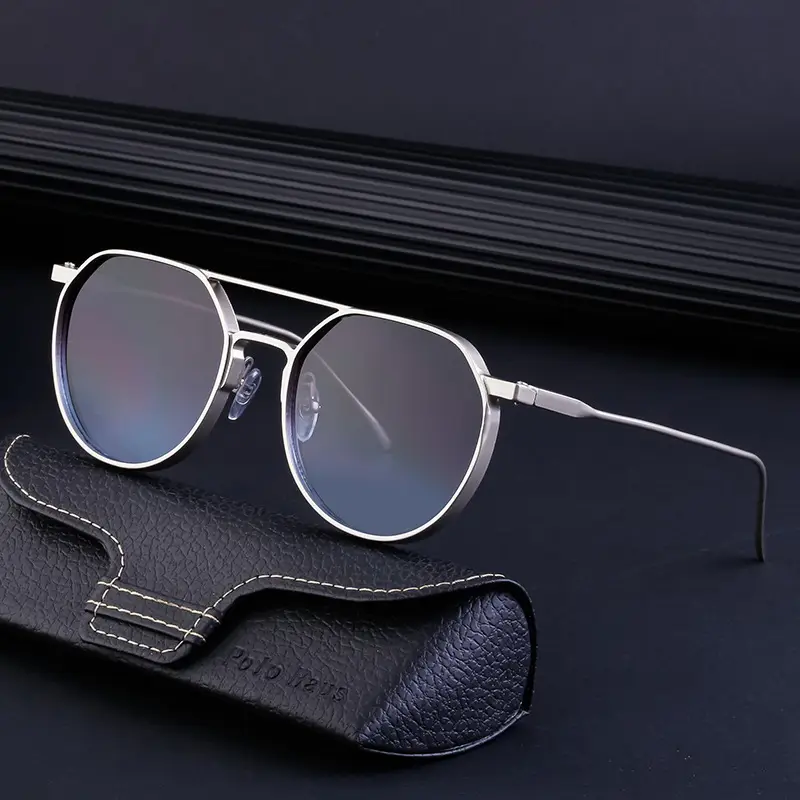 Men's Metal Aviator Sunglasses Silver Oval Frame - Image 11