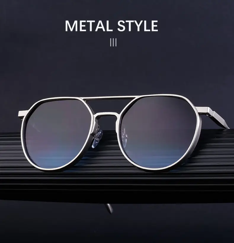 Men's Metal Aviator Sunglasses Silver Oval Frame — feature 24
