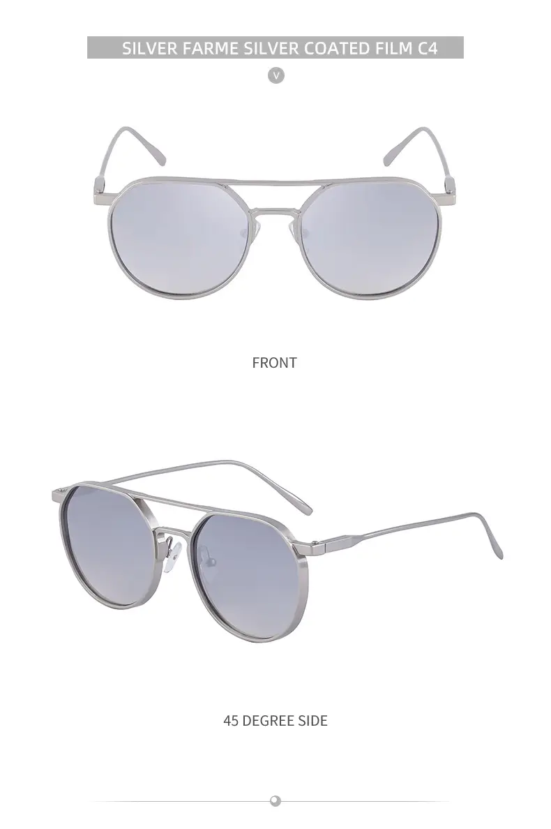 Men's Metal Aviator Sunglasses Silver Oval Frame — feature 39