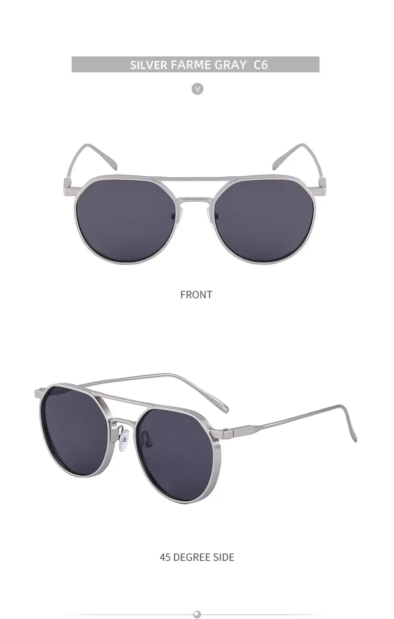 Men's Metal Aviator Sunglasses Silver Oval Frame — feature 41