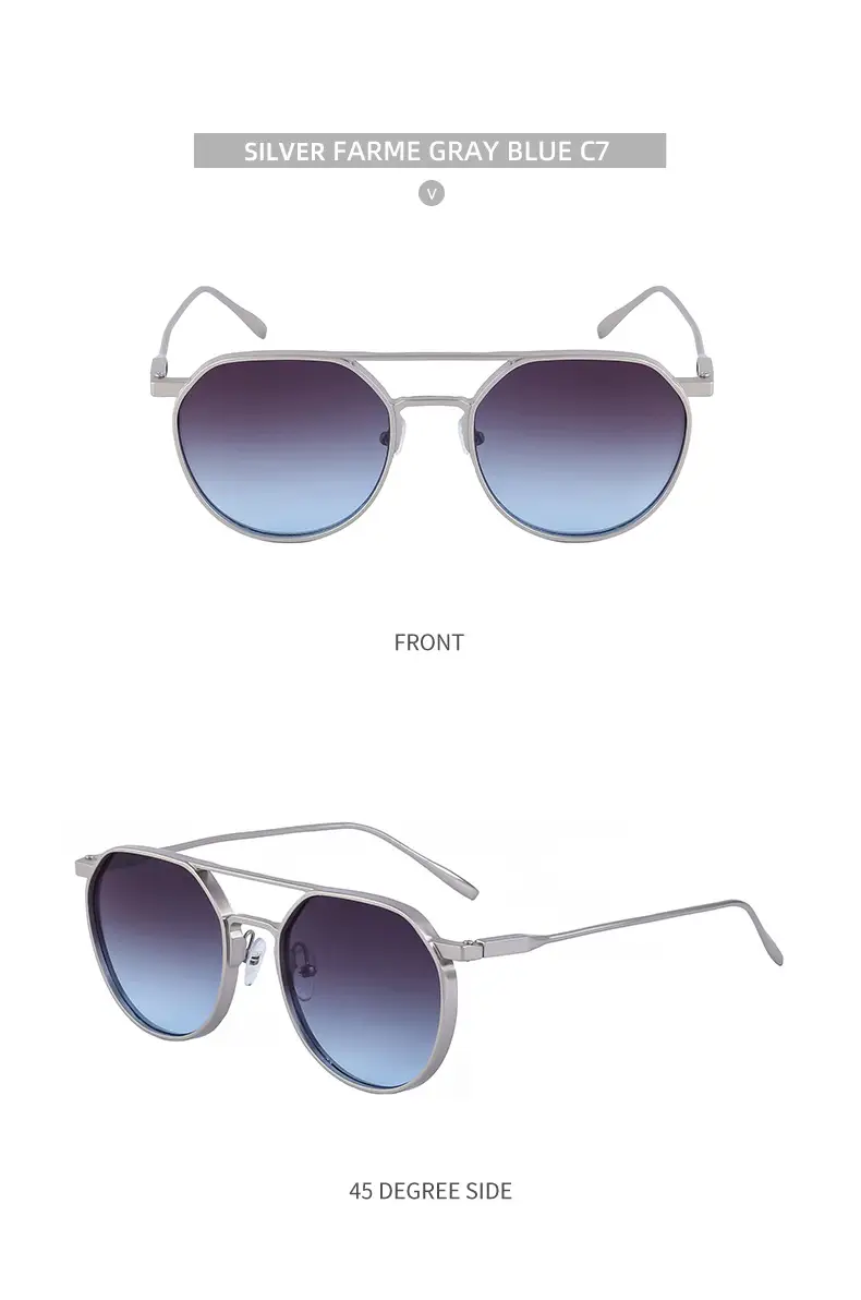 Men's Metal Aviator Sunglasses Silver Oval Frame — feature 42