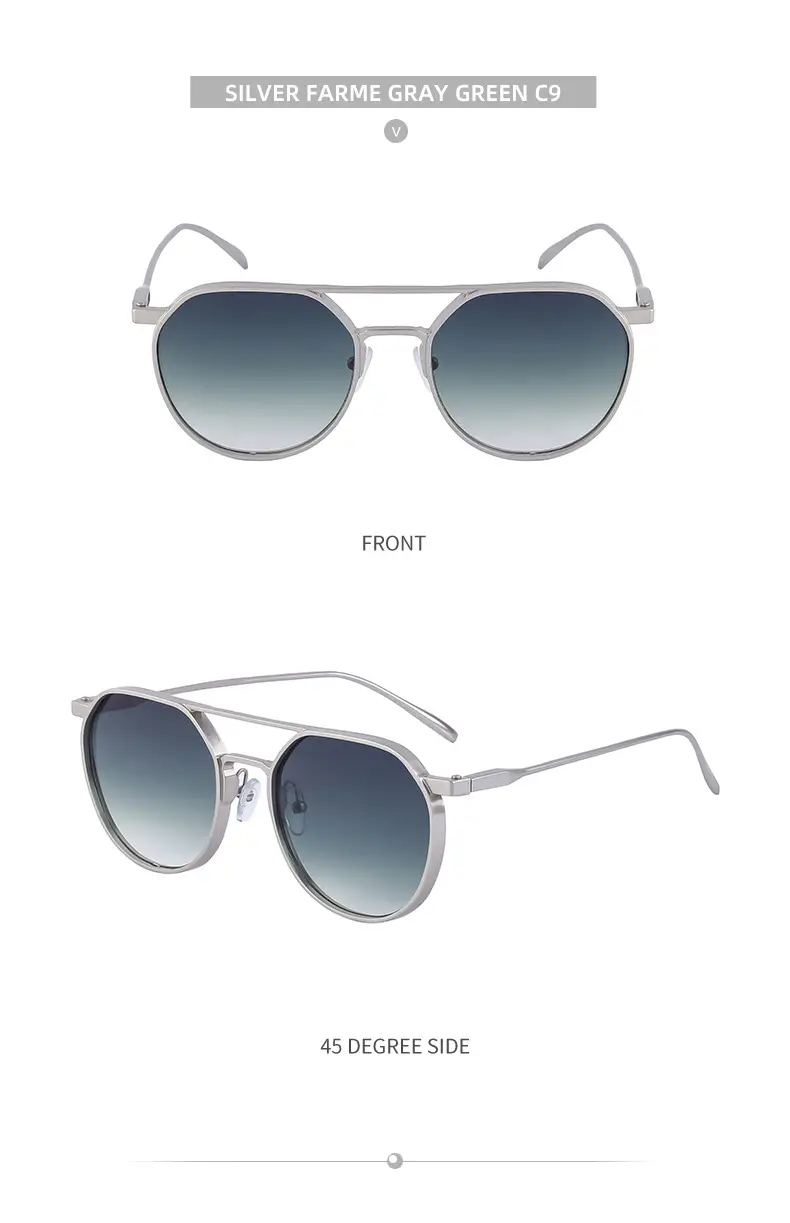 Men's Metal Aviator Sunglasses Silver Oval Frame — feature 44