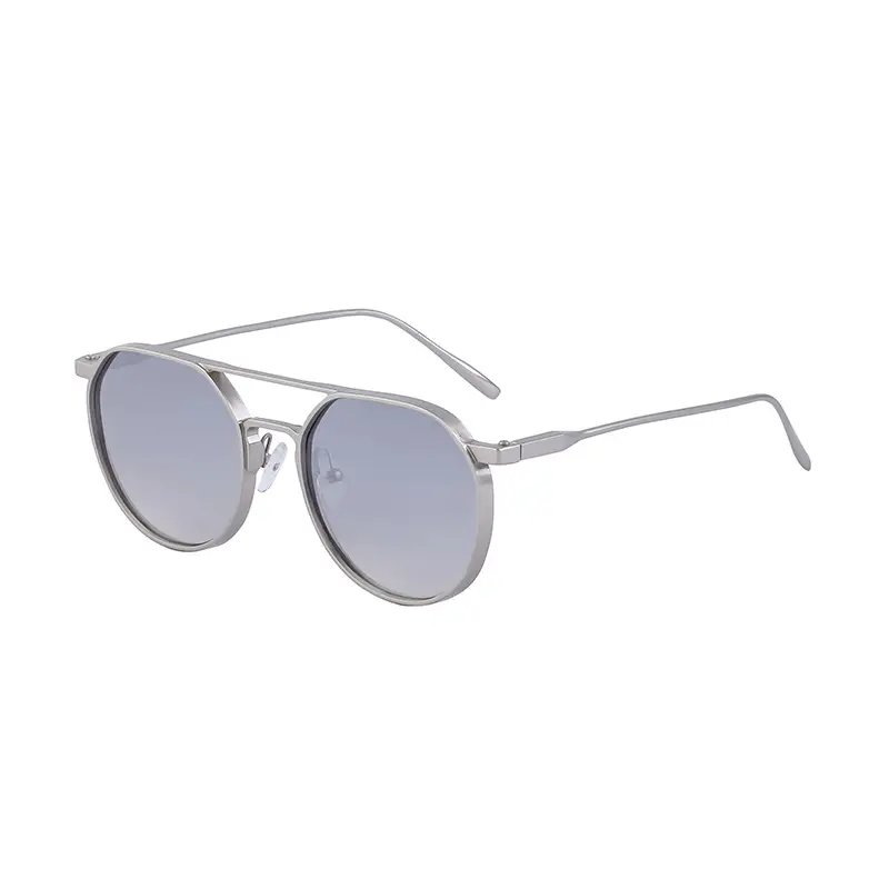 Men's Metal Aviator Sunglasses Silver Oval Frame - Image 4