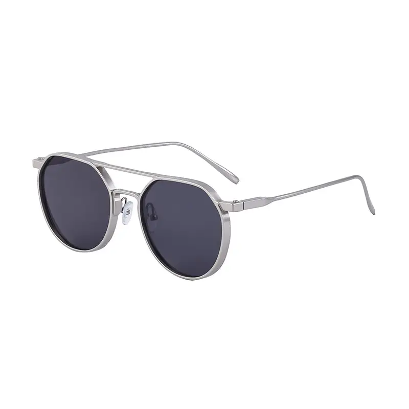 Men's Metal Aviator Sunglasses Silver Oval Frame - Image 6