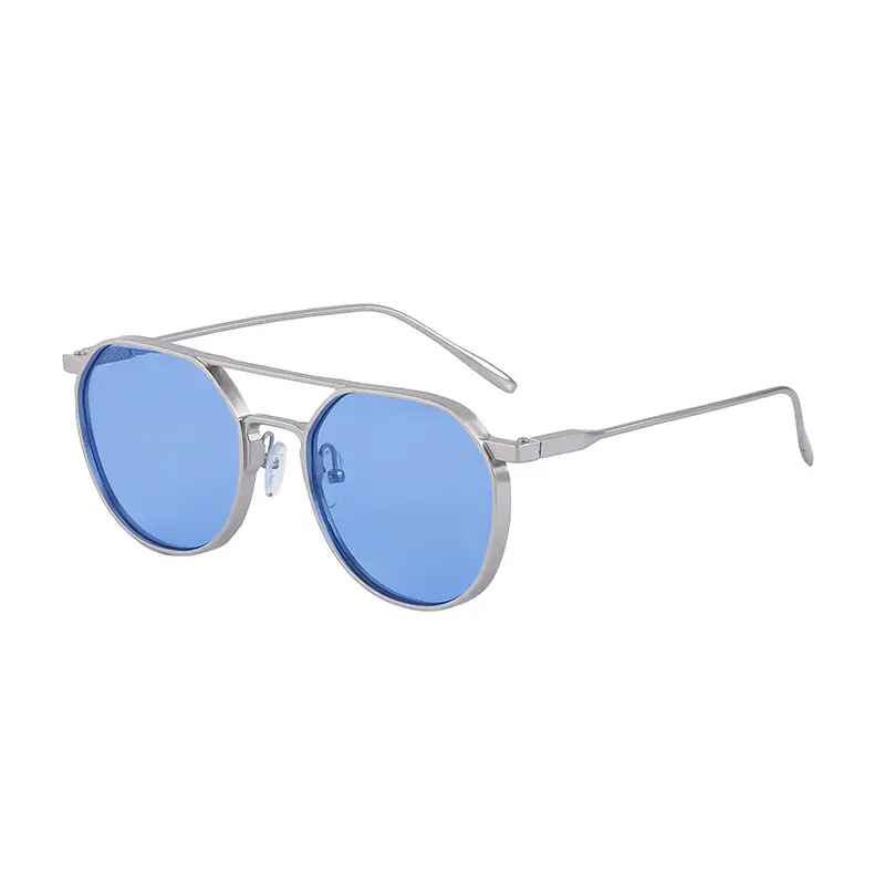 Men's Metal Aviator Sunglasses Silver Oval Frame - Image 8