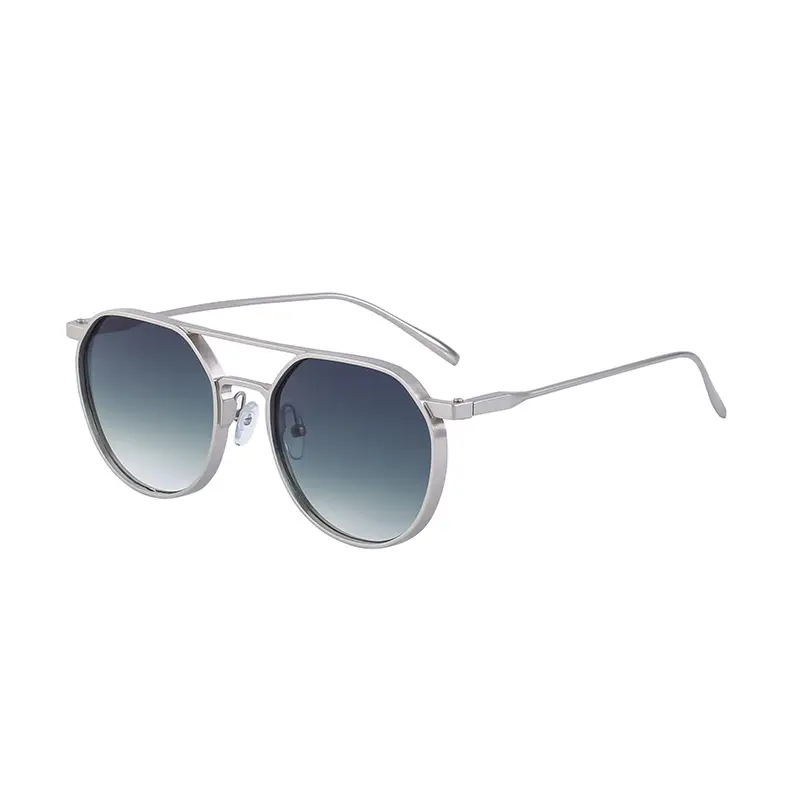 Men's Metal Aviator Sunglasses Silver Oval Frame - Image 9