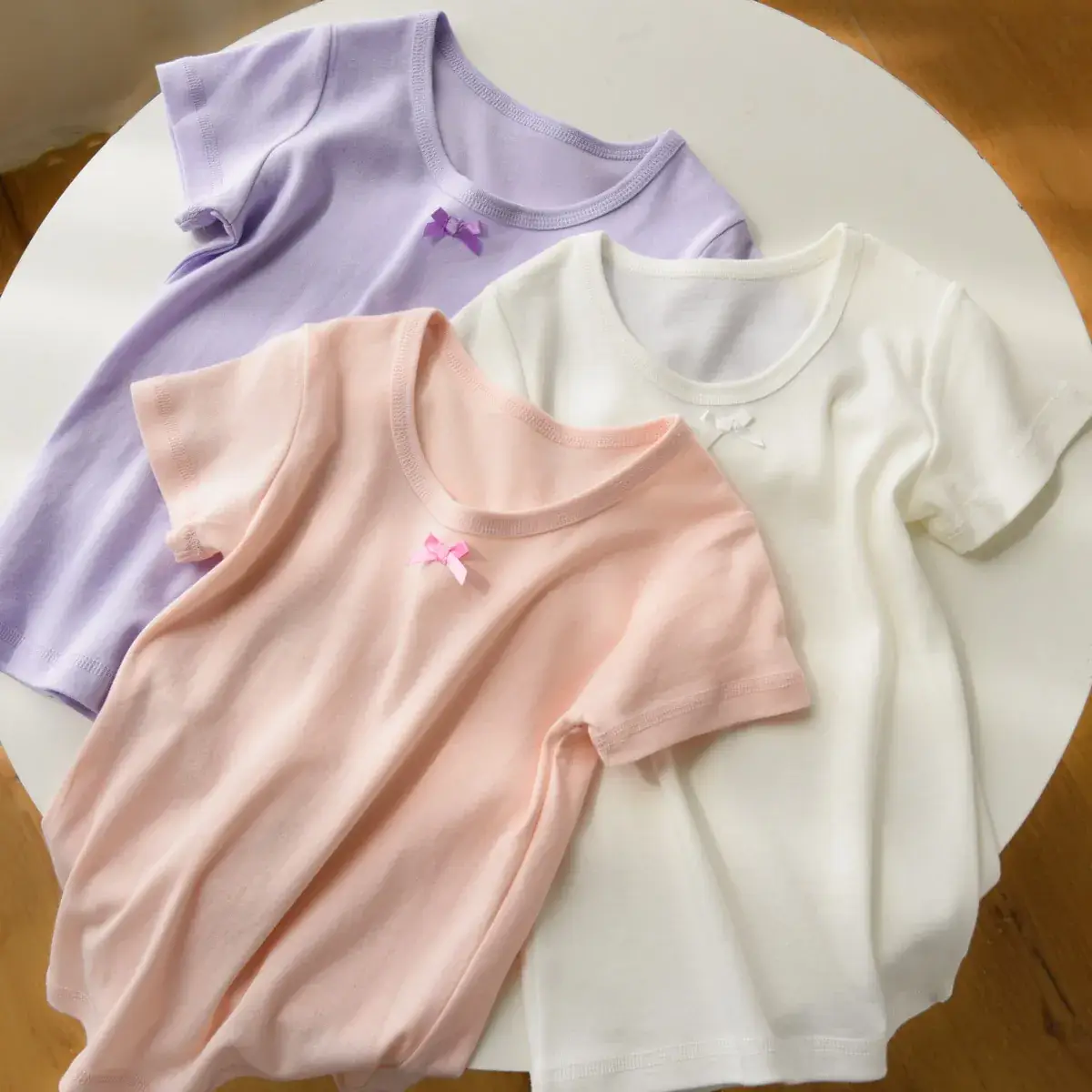 Lilac Cotton Round Neck Bow Short Sleeve Girl's T-Shirt - Image 5