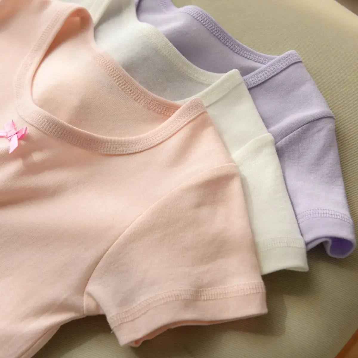 Lilac Cotton Round Neck Bow Short Sleeve Girl's T-Shirt - Image 7