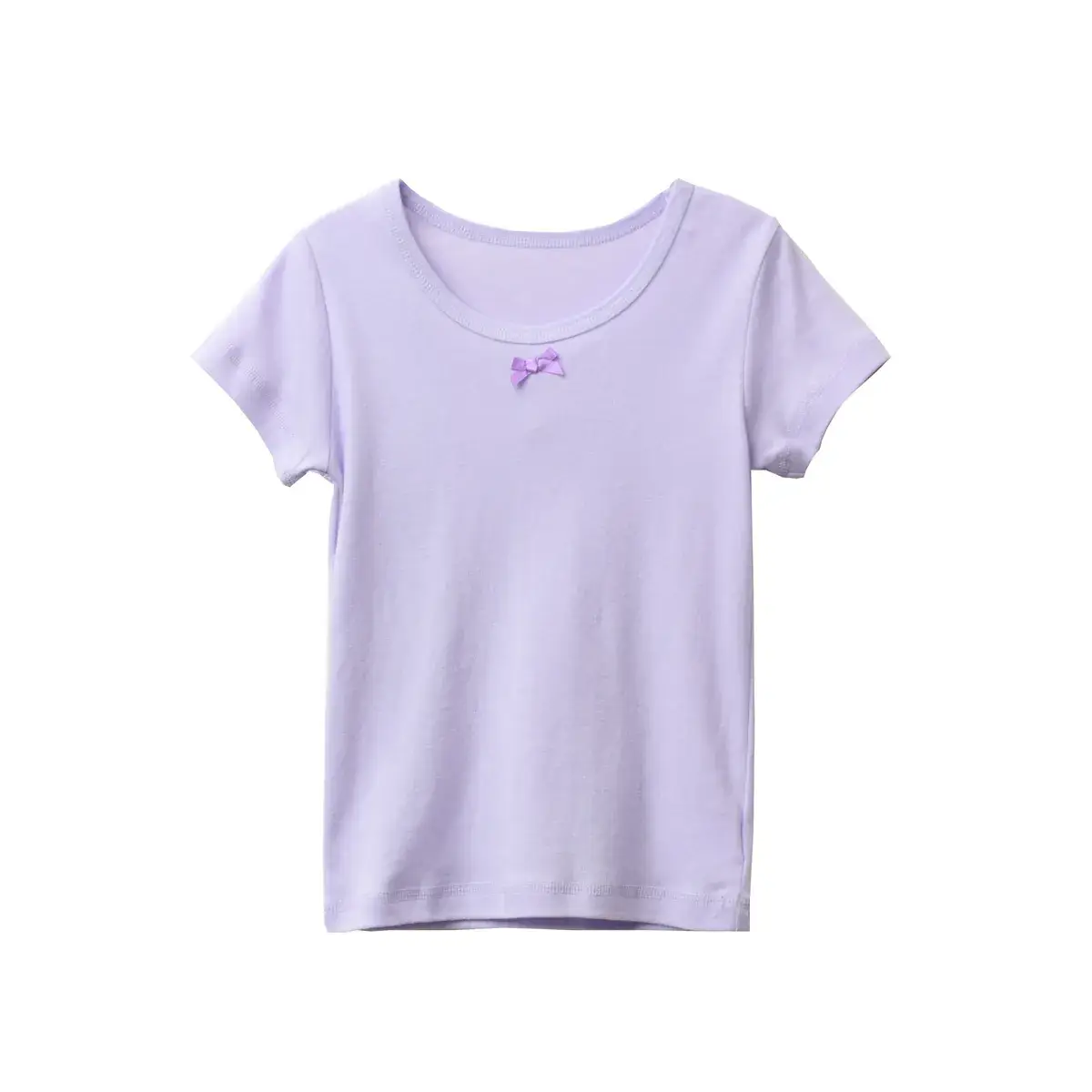 Lilac Cotton Round Neck Bow Short Sleeve Girl's T-Shirt - Image 8