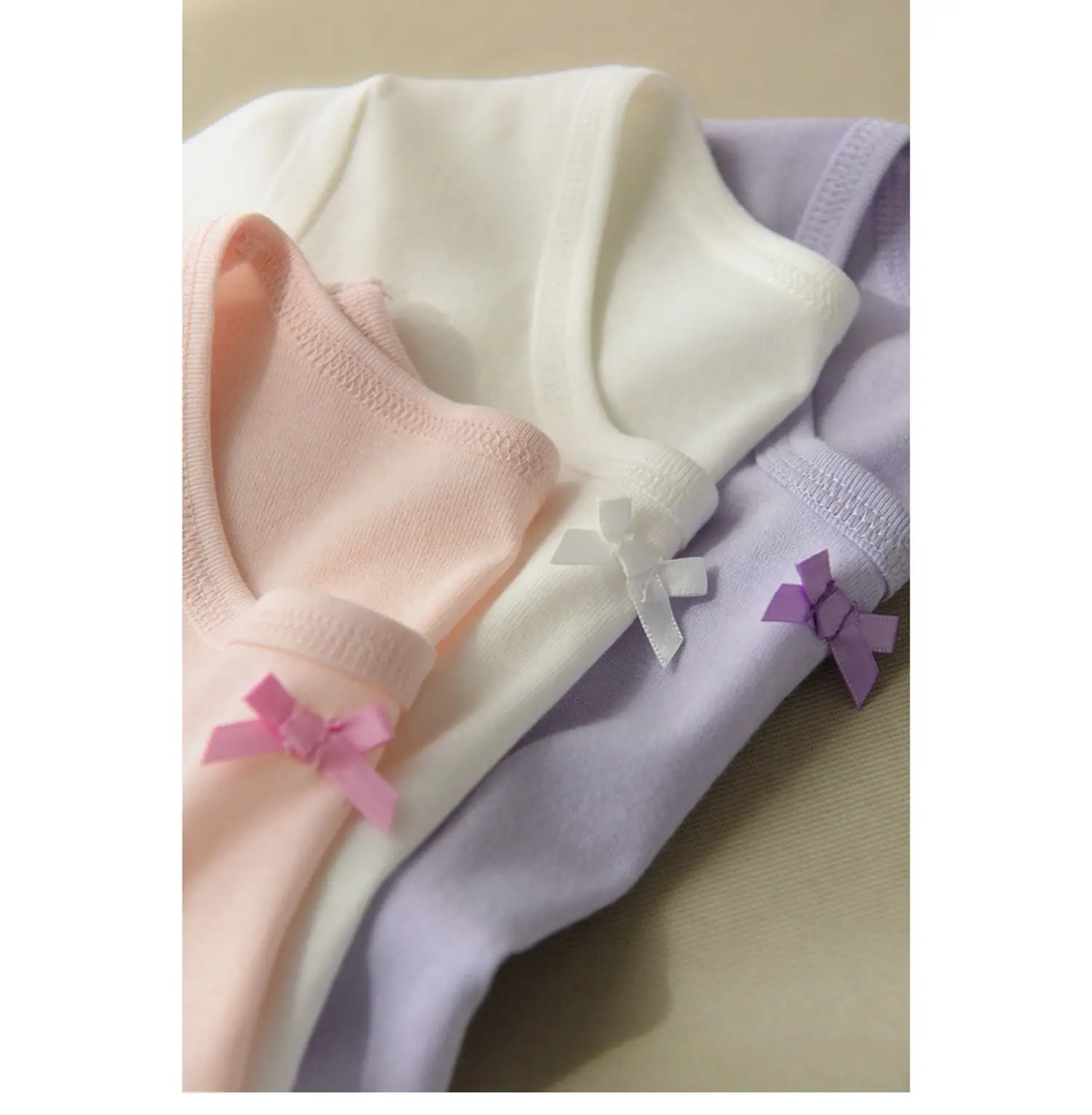 Lilac Cotton Round Neck Bow Short Sleeve Girl's T-Shirt — feature 28