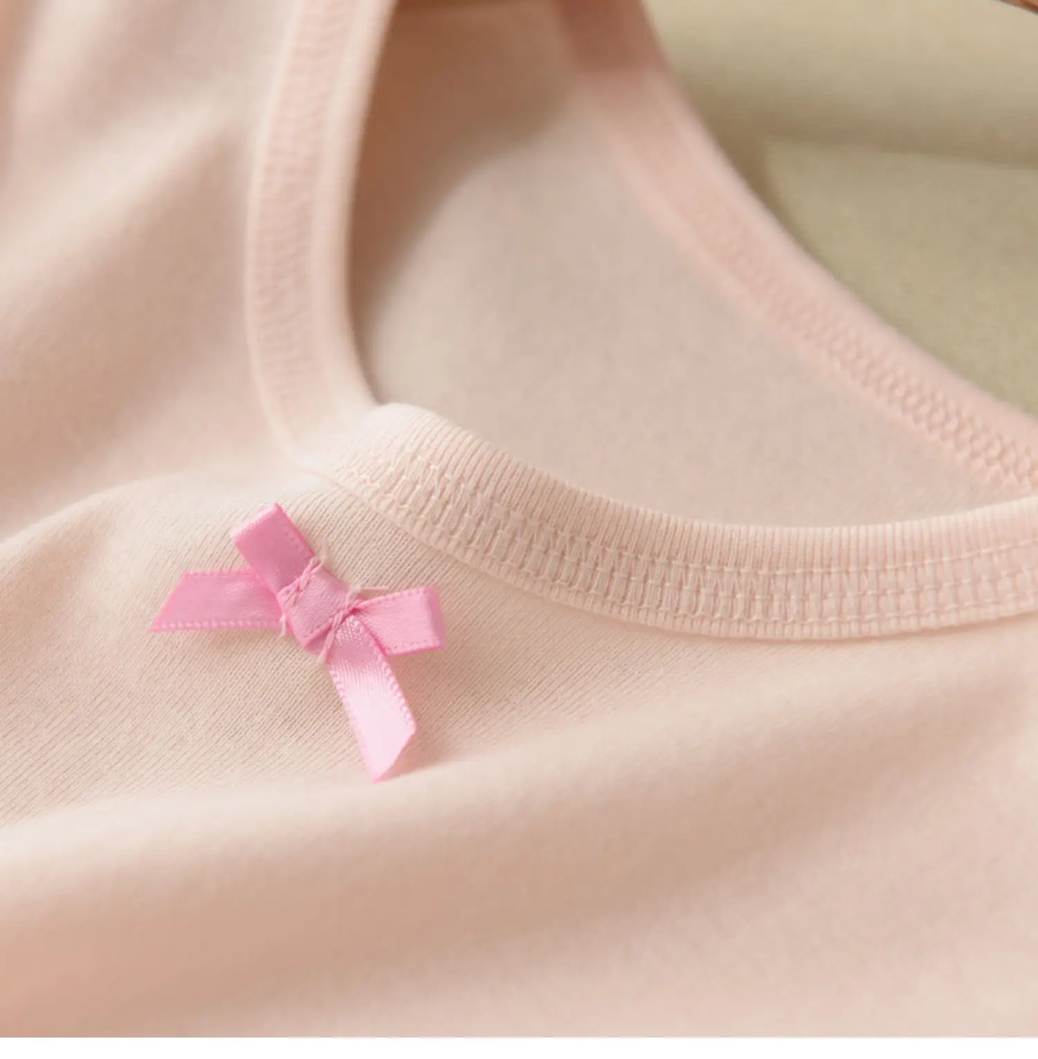 Lilac Cotton Round Neck Bow Short Sleeve Girl's T-Shirt — feature 30