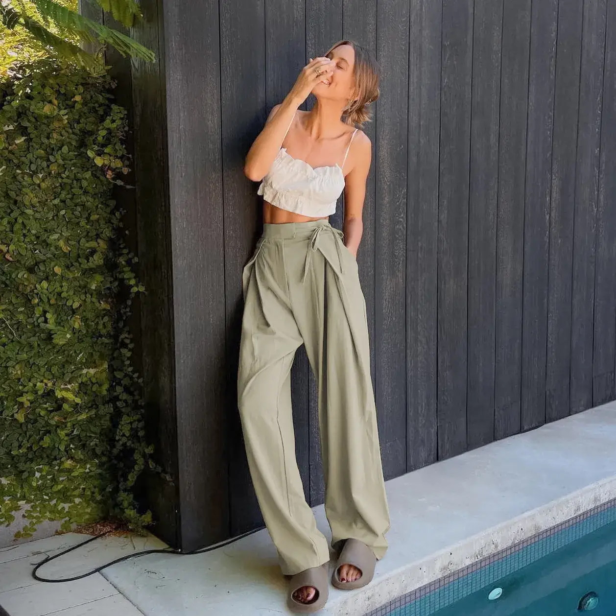 Women Loose Red Wide Leg Pants High Waist Casual Summer - Image 8