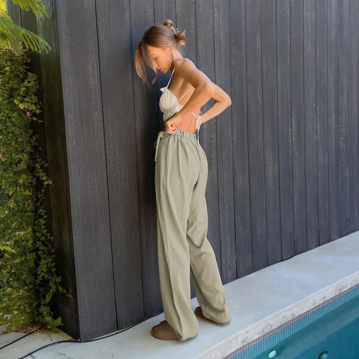 Women Loose Red Wide Leg Pants High Waist Casual Summer - Image 9