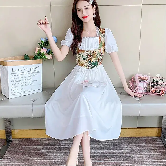 French Court Princess Floral Two-Piece Dress Women Summer - Image 2