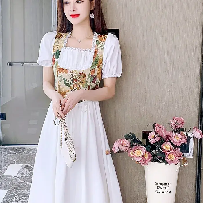French Court Princess Floral Two-Piece Dress Women Summer - Image 3