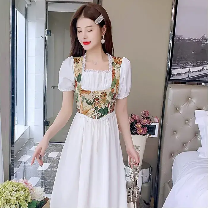 French Court Princess Floral Two-Piece Dress Women Summer - Image 4