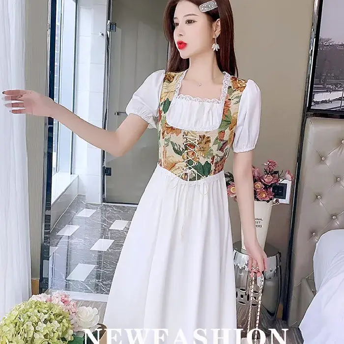 French Court Princess Floral Two-Piece Dress Women Summer - Image 5