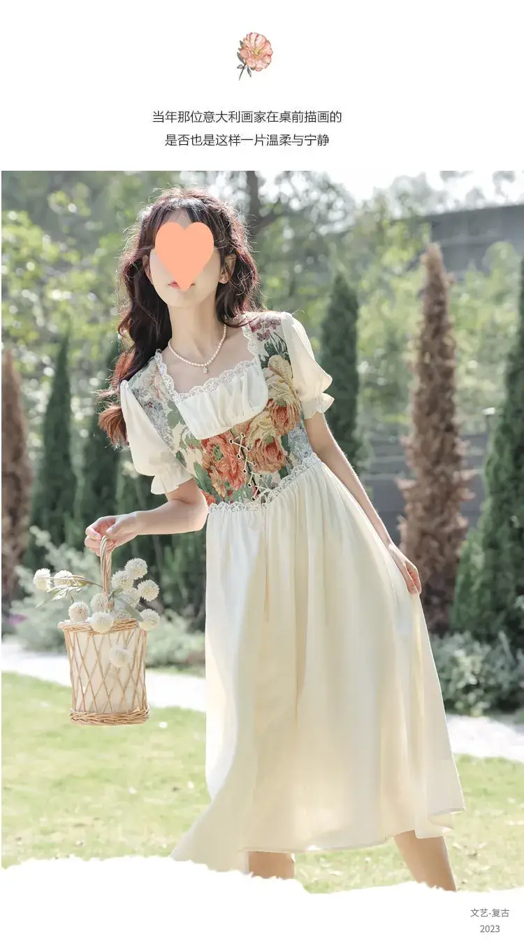 French Court Princess Floral Two-Piece Dress Women Summer — feature 36