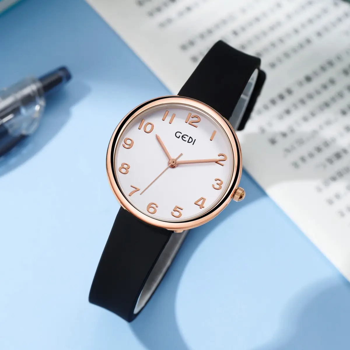 Women's Rose Gold Silicone Watch White Dial — feature 21