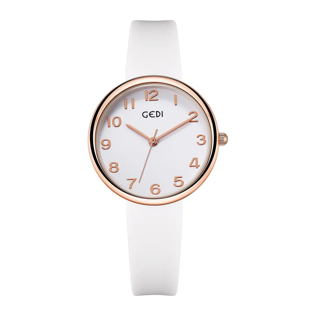 Women's Rose Gold Silicone Watch White Dial - Image 4