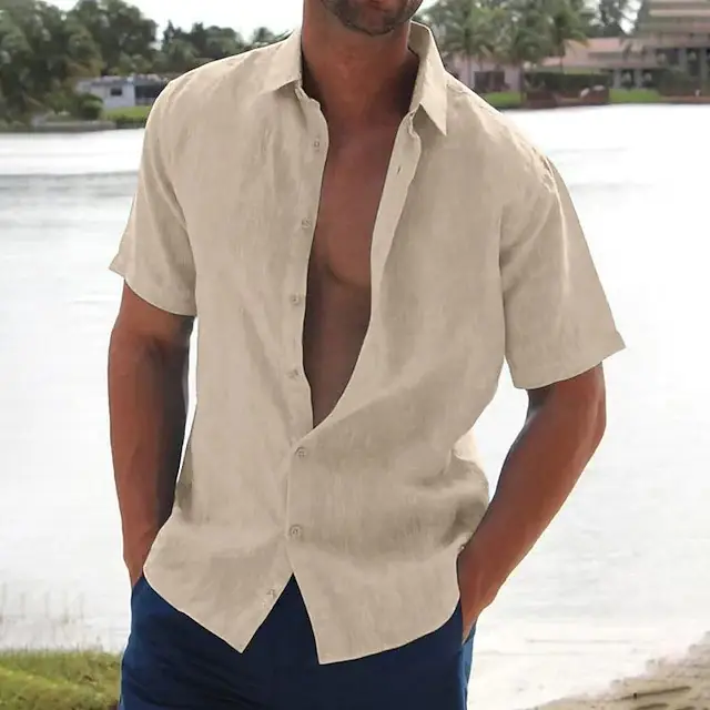 2026 White Lapel Shirt Short Sleeve Slim Fit - Image 5