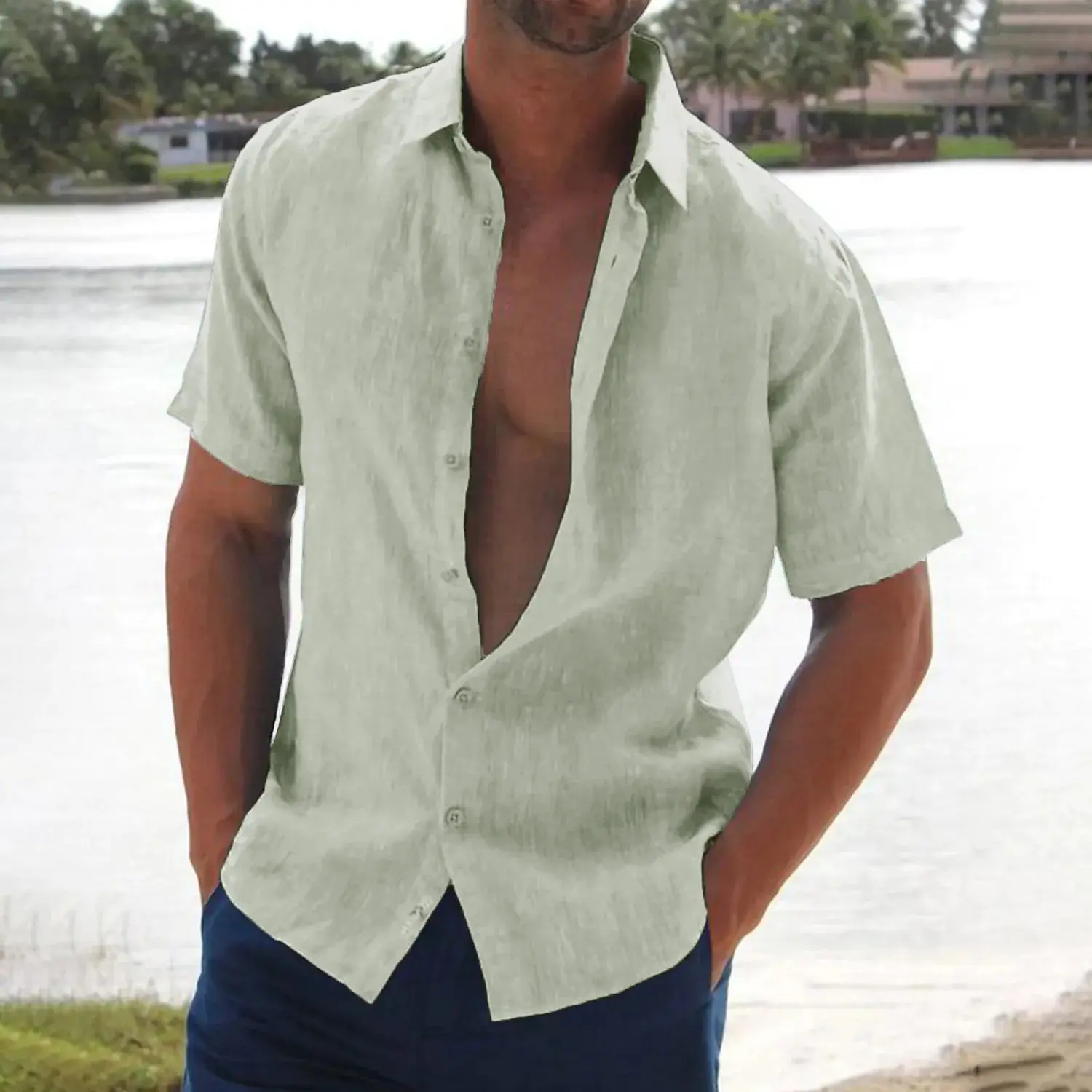 2026 White Lapel Shirt Short Sleeve Slim Fit - Image 6