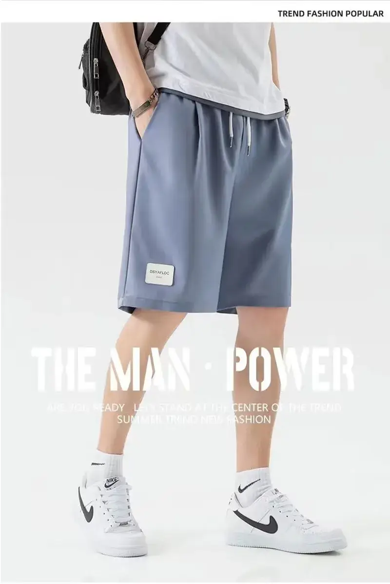 Men Ice Silk Loose Shorts with Belt — feature 32