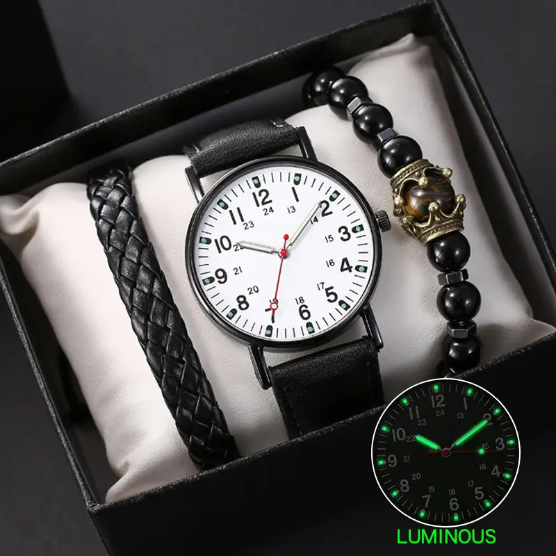 Men's Luminous Quartz Watch Set with Bracelet - Image 5
