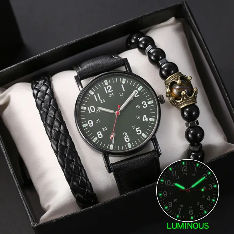Men's Luminous Quartz Watch Set with Bracelet - Image 4