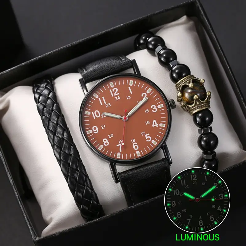 Men's Luminous Quartz Watch Set with Bracelet - Image 3