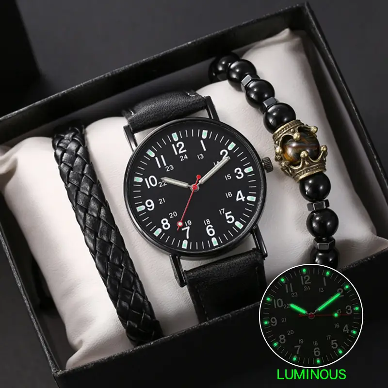 Men's Luminous Quartz Watch Set with Bracelet - Image 2