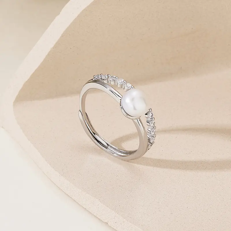 Korean Style Pearl & Zircon Ring Set - Image 3