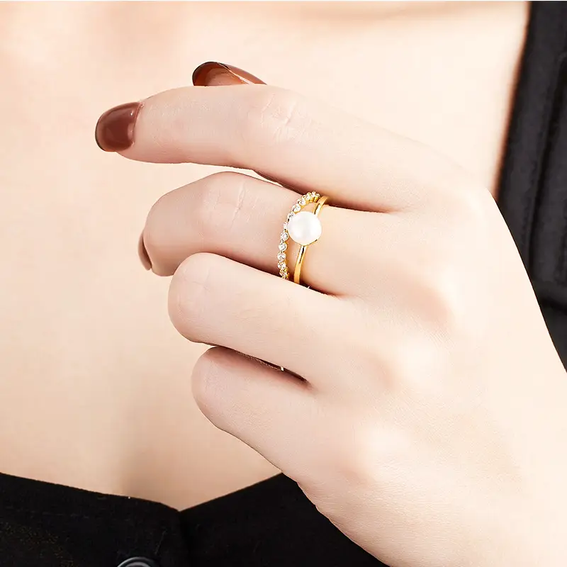 Korean Style Pearl & Zircon Ring Set - Image 4
