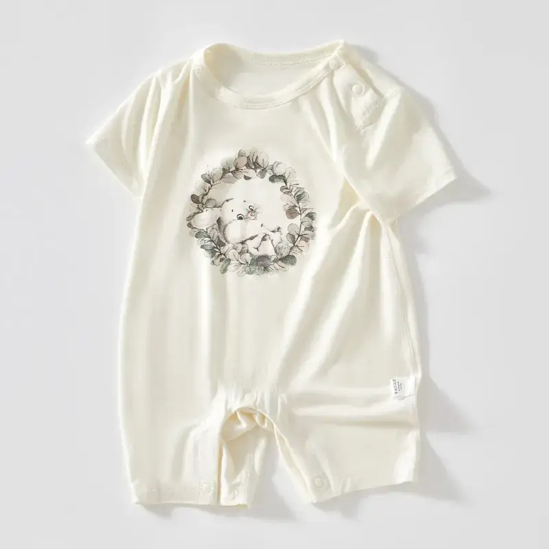 Baby's White Jaysuit Silk Cotton Short Sleeve Pajamas - Image 3